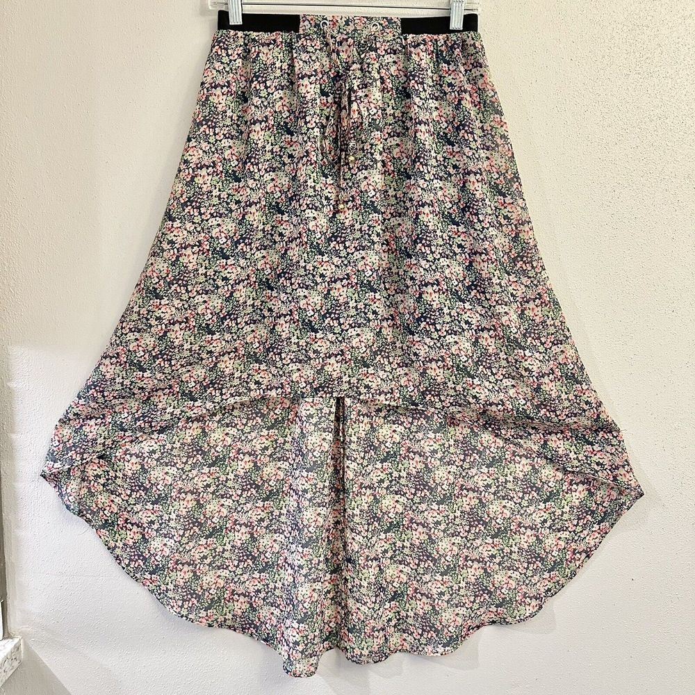 Princess Vera Wang Skirt Womens XS Floral Print Tassel Tie‎ Sheer High Low Hem
